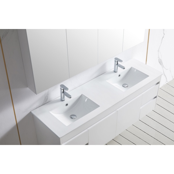Wall Hung PVC Vanity 1500 Finger Pull Double Bowl